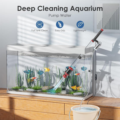 AKKEE Aquarium Vacuum Gravel Cleaner, 36W Electric Fish Tank Cleaner Vacuum, 8 in 1 Multifunctional Aquarium Cleaner for Automatic Water Change, Wash Sand, Water Circulation and Timed Off