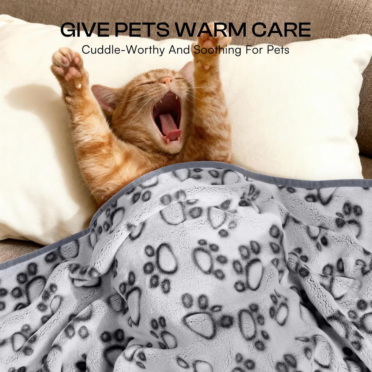 Luciphia Premium Soft Dog Blanket for Small Medium Large Dogs Washable 300GSM Fluffy Warm Fleece Puppy Cat Paw Print Pet Flannel Grey Paw M(30"x20")