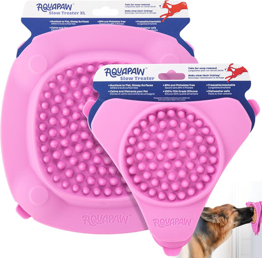 Aquapaw Lick Mat for Dogs 2-Pack XL & Small, Suction Cup Dog Slow Feeder Pad & Licking Mat for Peanut Butter Treats – Calming Dog Bathing Aid, Stress Relief & Mental Stimulation for All Breeds - Pink