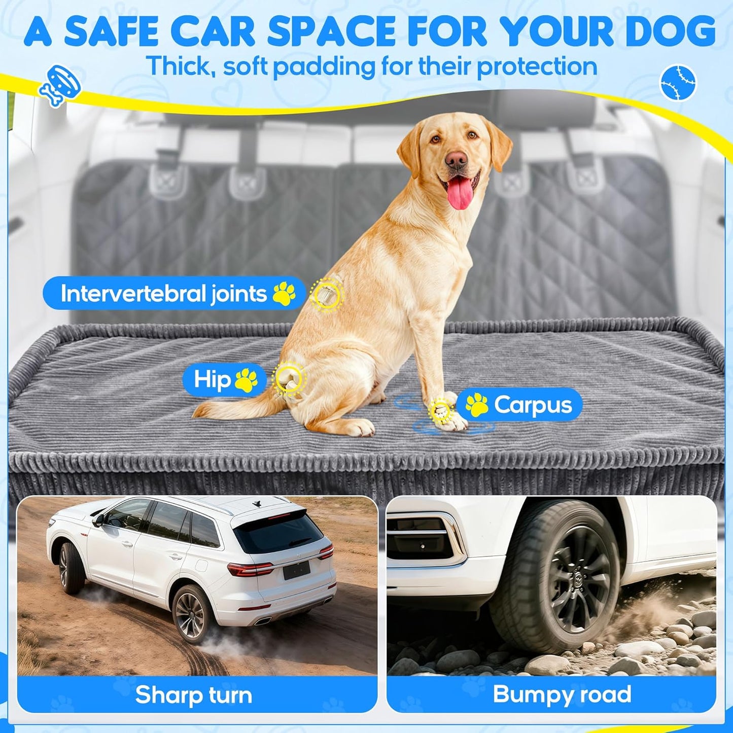 Dog Car Bed, Non-Slip Backseat Extender Pet Mat, Removable Washable Dog Bed for SUVs, Sedans & Trucks, Anti-Slip Travel Bed for Dogs, Easy Clean & Scratch-Proof & Comfort (50"x24.6")