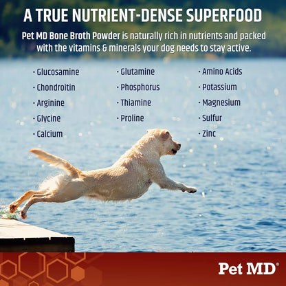 Pet MD Bone Broth for Dogs - Dog Food Toppers with Vitamins, Amino Acids, Natural Joint and Digestion Support - Made from Grade A Free Range Elk Bone Powder - 4 oz