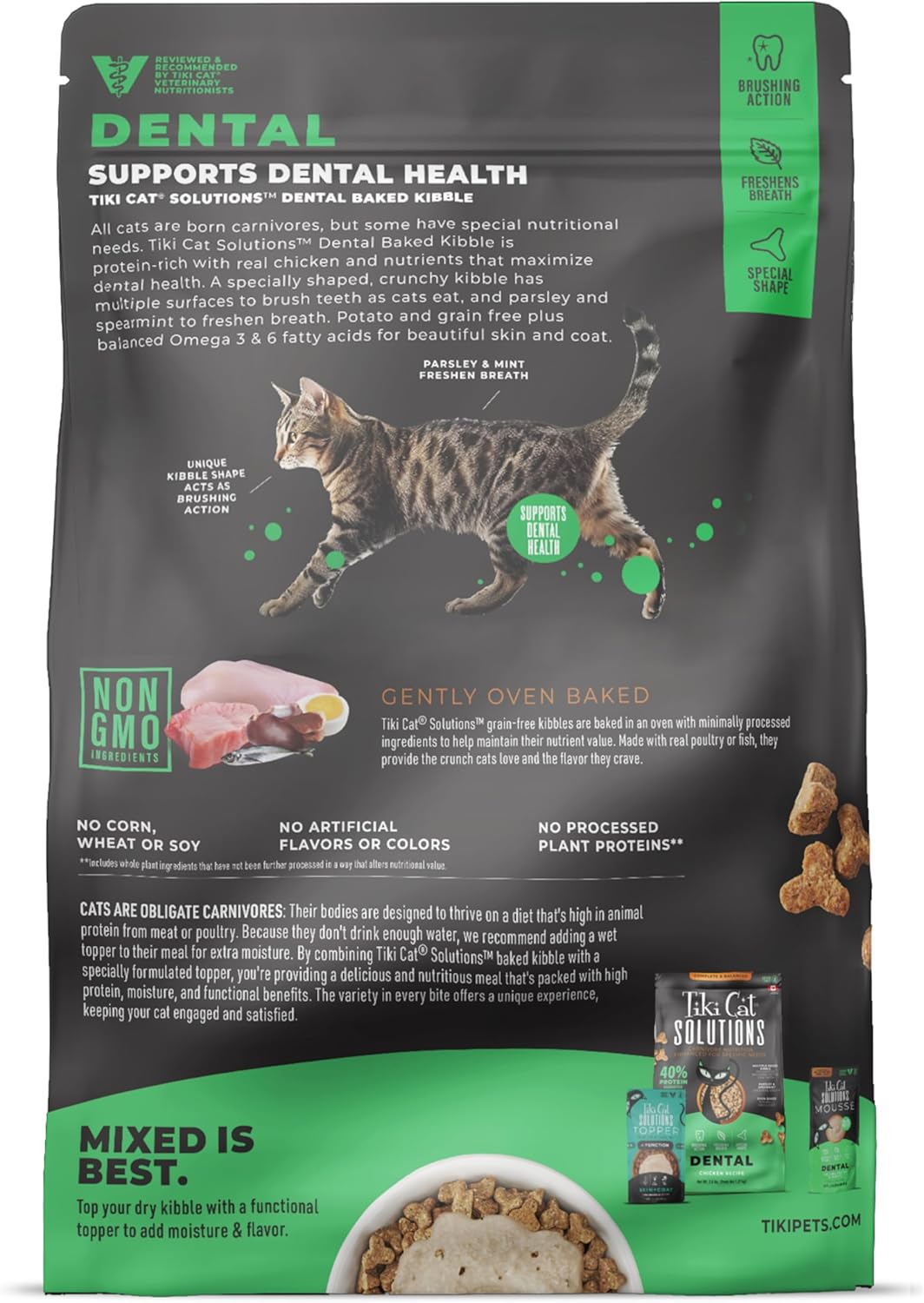 Tiki Cat Solutions Dry Cat Food, Dental, Chicken, 2.8 lbs. Bag