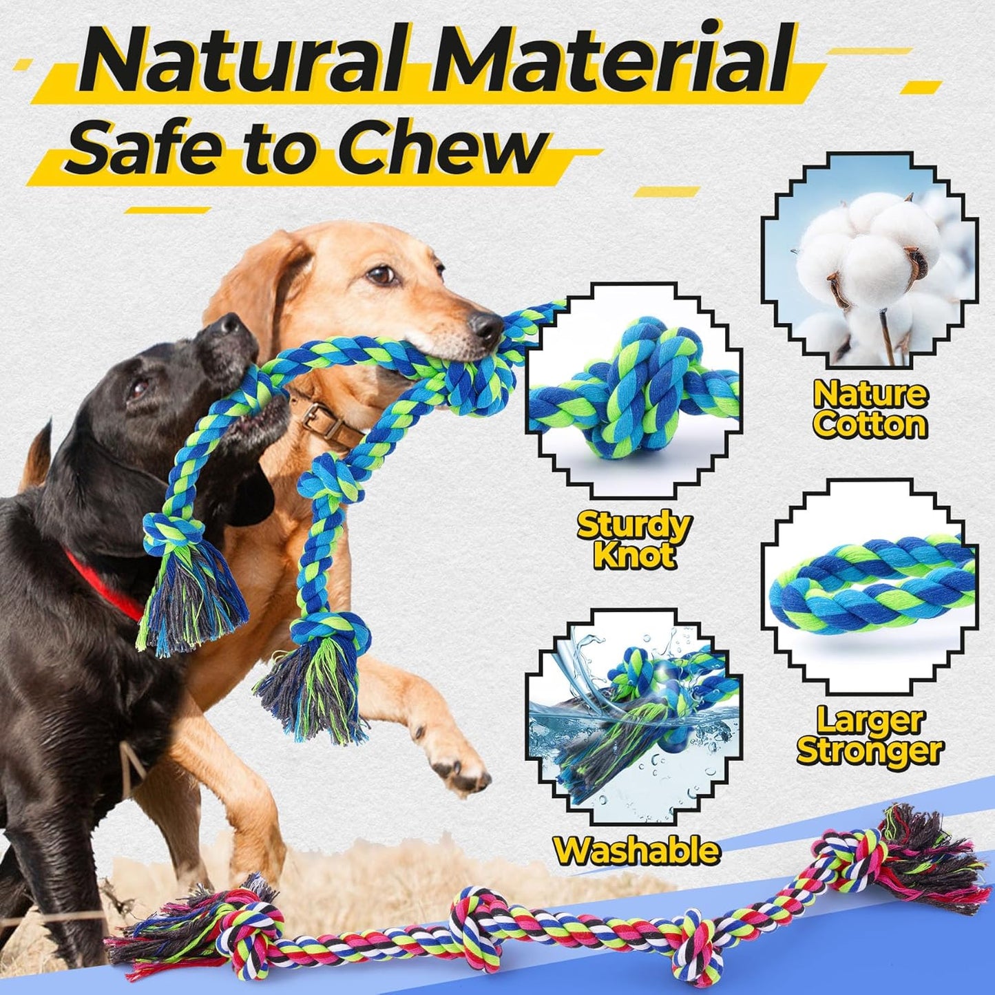 Tough Dog Rope Toys for Aggressive Chewers, Tough Tug of War Dog Toys for Large, Medium & Small Dogs – 5 Pack Including 2 Ropes & 3 Supplies