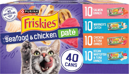 Purina Friskies Pate Wet Cat Food Variety Pack Seafood and Chicken Pate Favorites 40ct VP - (Pack of 40) 5.5 oz. Cans