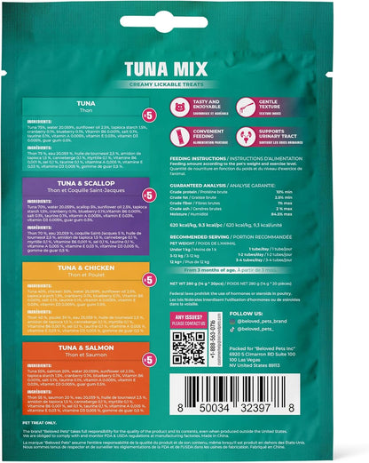 Beloved Pets Creamy Lickable Cat Treats & Wet Food Squeeze Tubes – Liquid Kitten Snacks, Urinary Tract Care, Multivitamin Treats for Cats, & Small Dogs, Lick Up 20 Sticks Tuna Mix