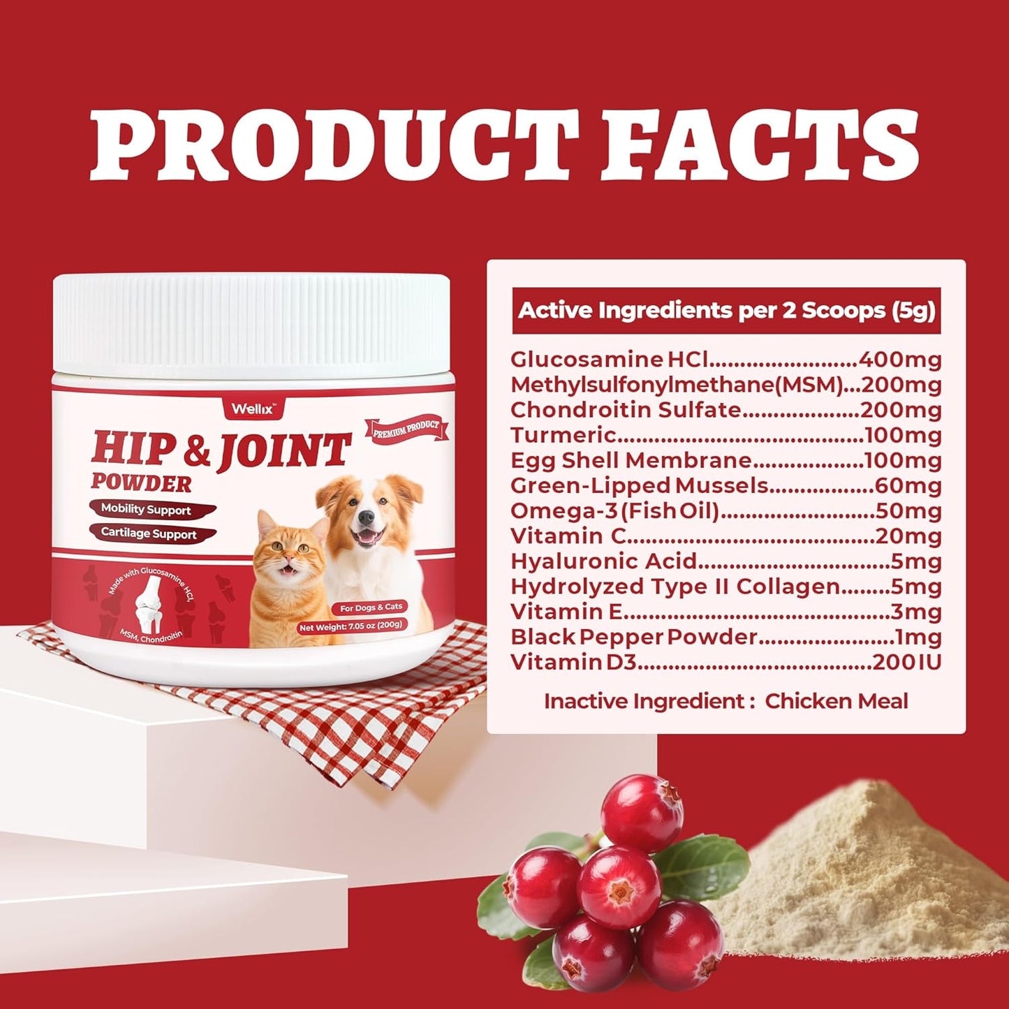 Wellix Large Hip & Joint Supplement for Dogs & Cats – Glucosamine Chondroitin MSM & Turmeric for Dogs – Dog Joint Health, Cat & Dog Arthritis Supplement, Chicken Chondroitin for Puppy & Kitten