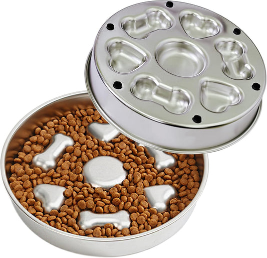 Slow Feeder Dog Bowl Stainless Steel, 3 Cups Large Capacity, Designed to Slow Down Eating, Double-Sided Design Ideal for All Dog Sizes