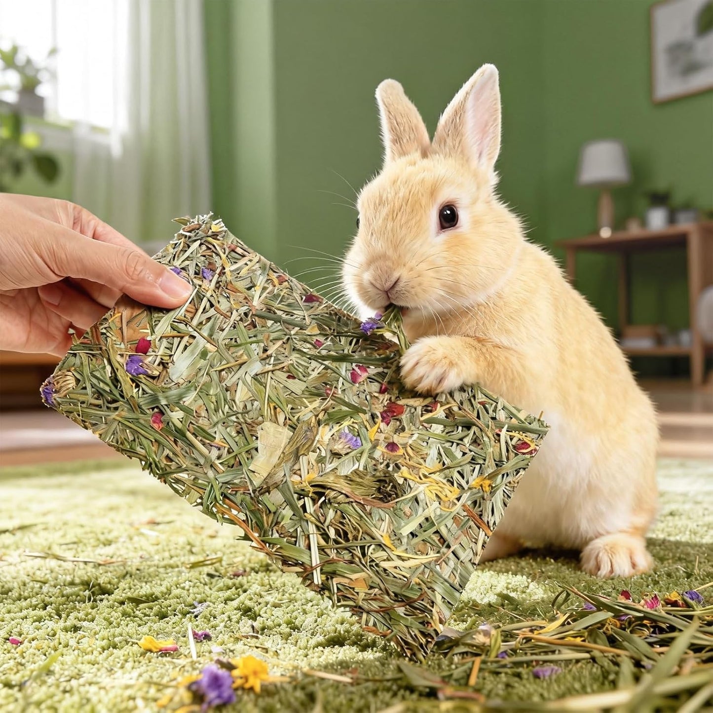 Abizoo Rabbit & Guinea Pig Treats 8 Pack Timothy Hay Bunny Chew Toys with Herbal Flowers Timothy Hay Forage Mix for Rabbits Guinea Pig Chinchillas Hamster Gerbils Rats Small Animals Teeth Care(Large)