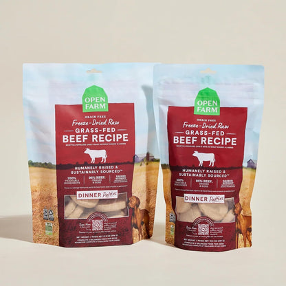 Open Farm, Freeze Dried Raw Dog Food, Patties with 95% Meat, Organs & Bone, Complete Meal or Freeze Dried Dog Food Mixer, Grass-Fed Beef Recipe, 10.5oz Bag