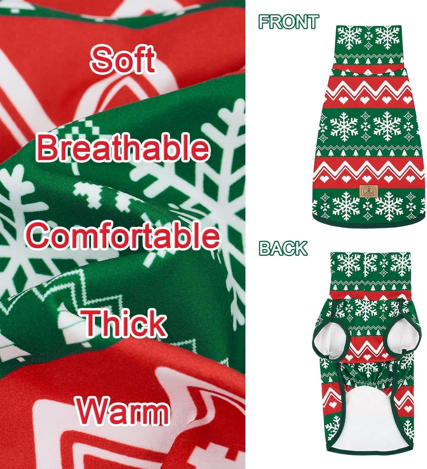 XPUDAC 2 Pack Christmas Dog Fleece Sweater Dog Sweatshirt Turtleneck Jacket Warm Stretchy Pet Cold Weather Clothes for Medium Large Dogs, XL