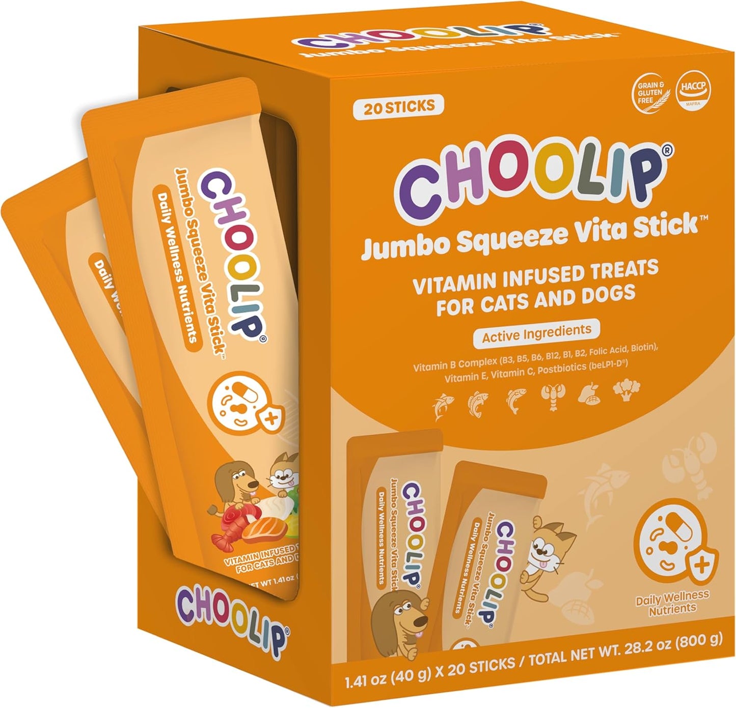 Choolip Bundle | 20pc Jumbo Squeeze Vita Sticks with Essential multivitamins + 49 Heart Support Squeeze Vita Sticks with Essential multivitamins [Both Products are for Cats & Dogs of All Life Stages]