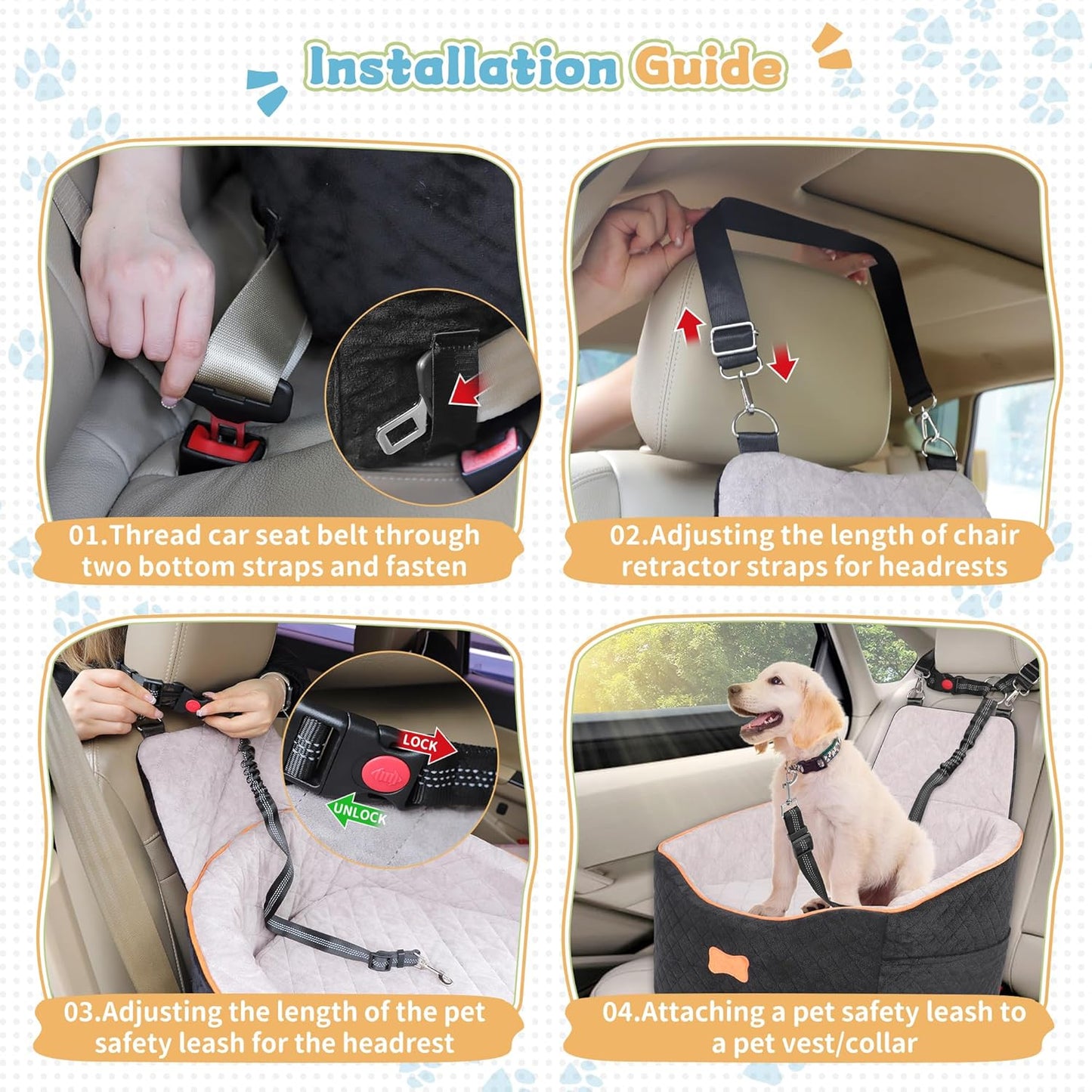 COCASES Dog Car Seats for Small Medium Dogs, Dog Booster Car Seat, Detachable and Washable Carseat Pet Bed with Seatbelt for Puppy Pets Under 35lbs Road Trip