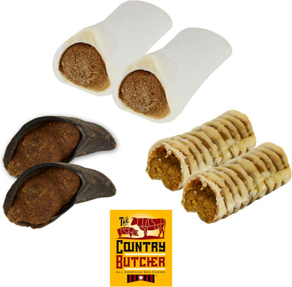 Peanut Butter Lovers Dog Treat Bundle – 2 Peanut Butter Filled Bones, 2 Hooves, 2 Trachea