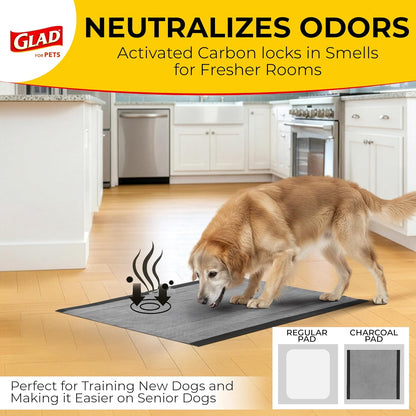 Glad for Pets Black Charcoal Puppy Pads, 23"x23" Disposable Training Pads That Absorb & Neutralize Urine with Activated Carbon - 100 Count