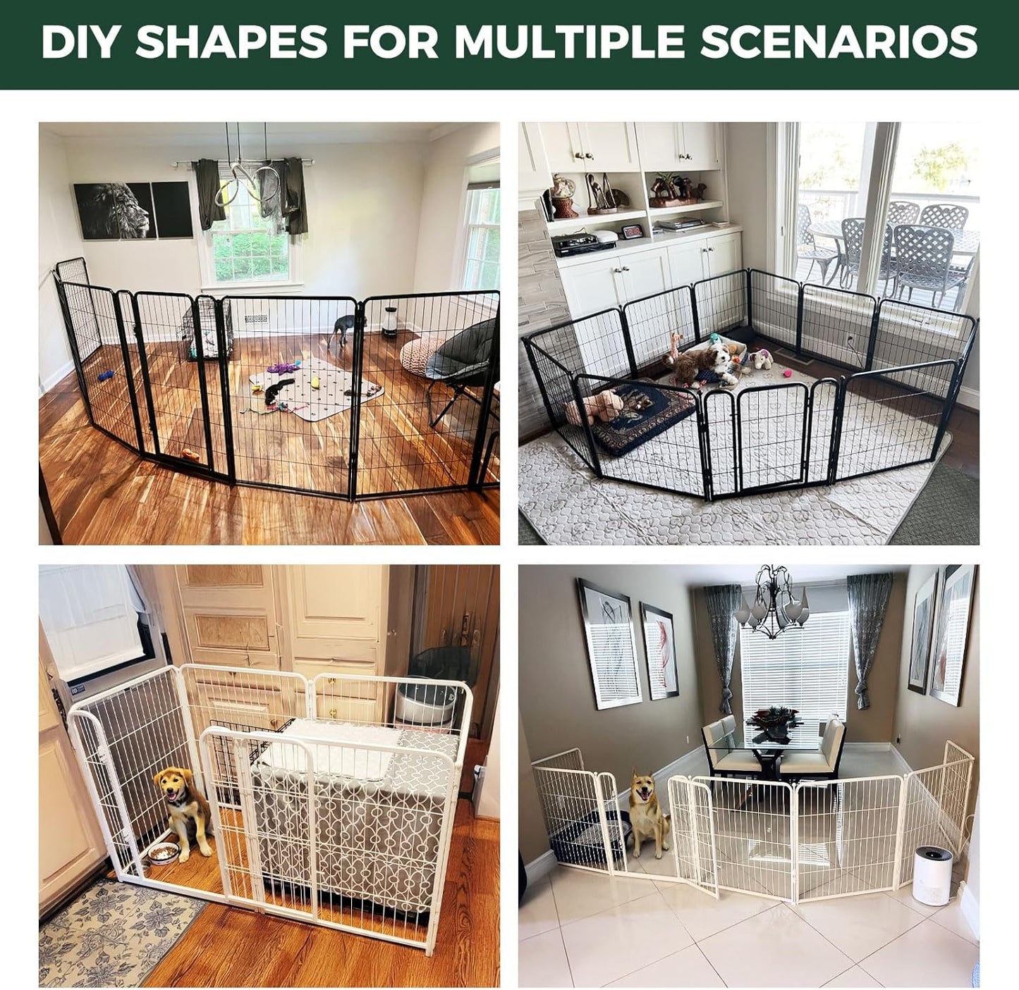 FXW Homeplus Unleashed Indoor Dog Playpen - Stress-Free and Safe Play, Heavy Duty 32 Inch 8 Panels Dog Pen for Small and Medium Dogs, Black│Patented