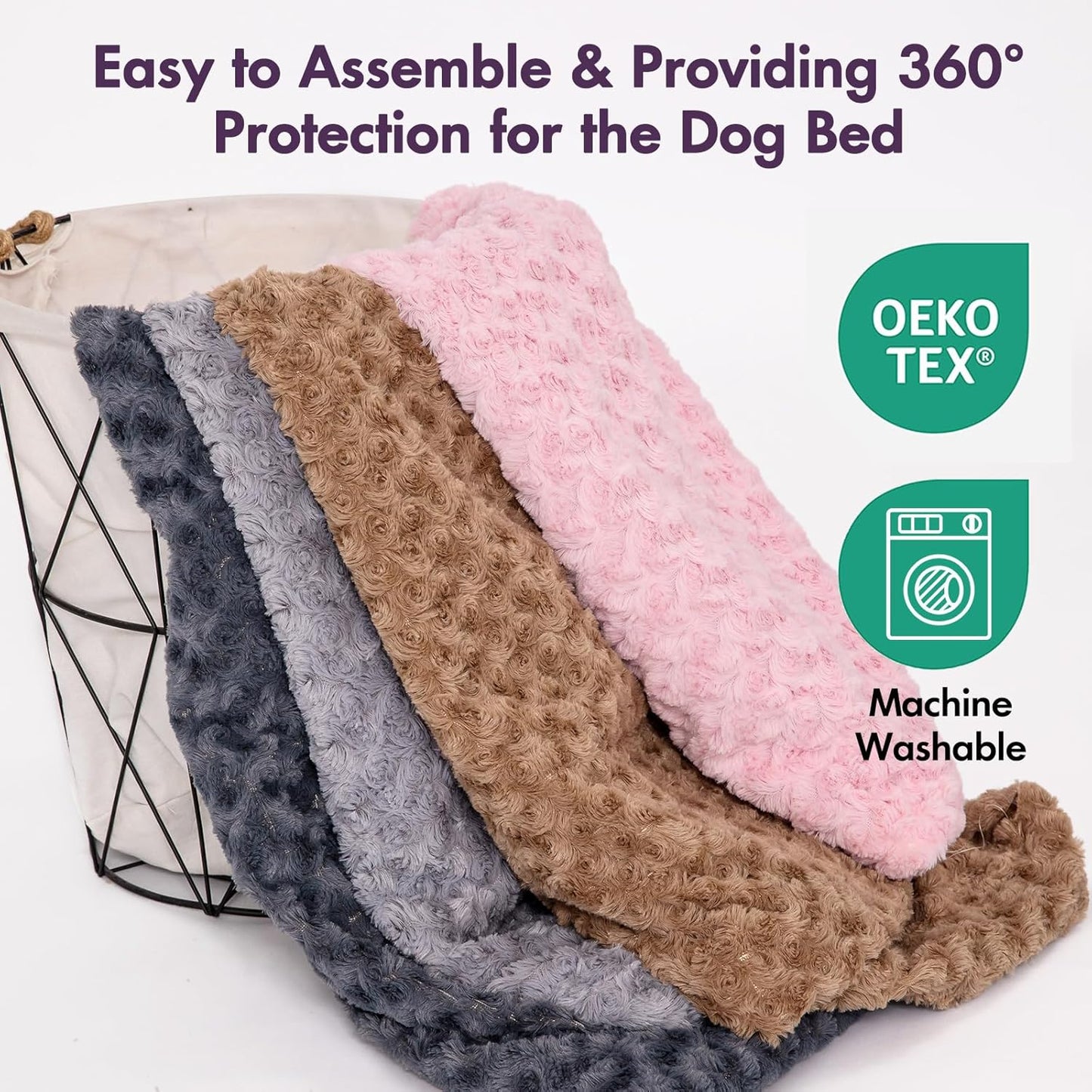 Faux Fur Dog Bed Covers – Ultra Soft Rose Velvet, Removable & Washable, Cozy & Durable,Large Pet Bed Cover Only (No Filling) – Gray, (Rose Velvet Dark Gray, 36" L x 24" W x 4" Th)