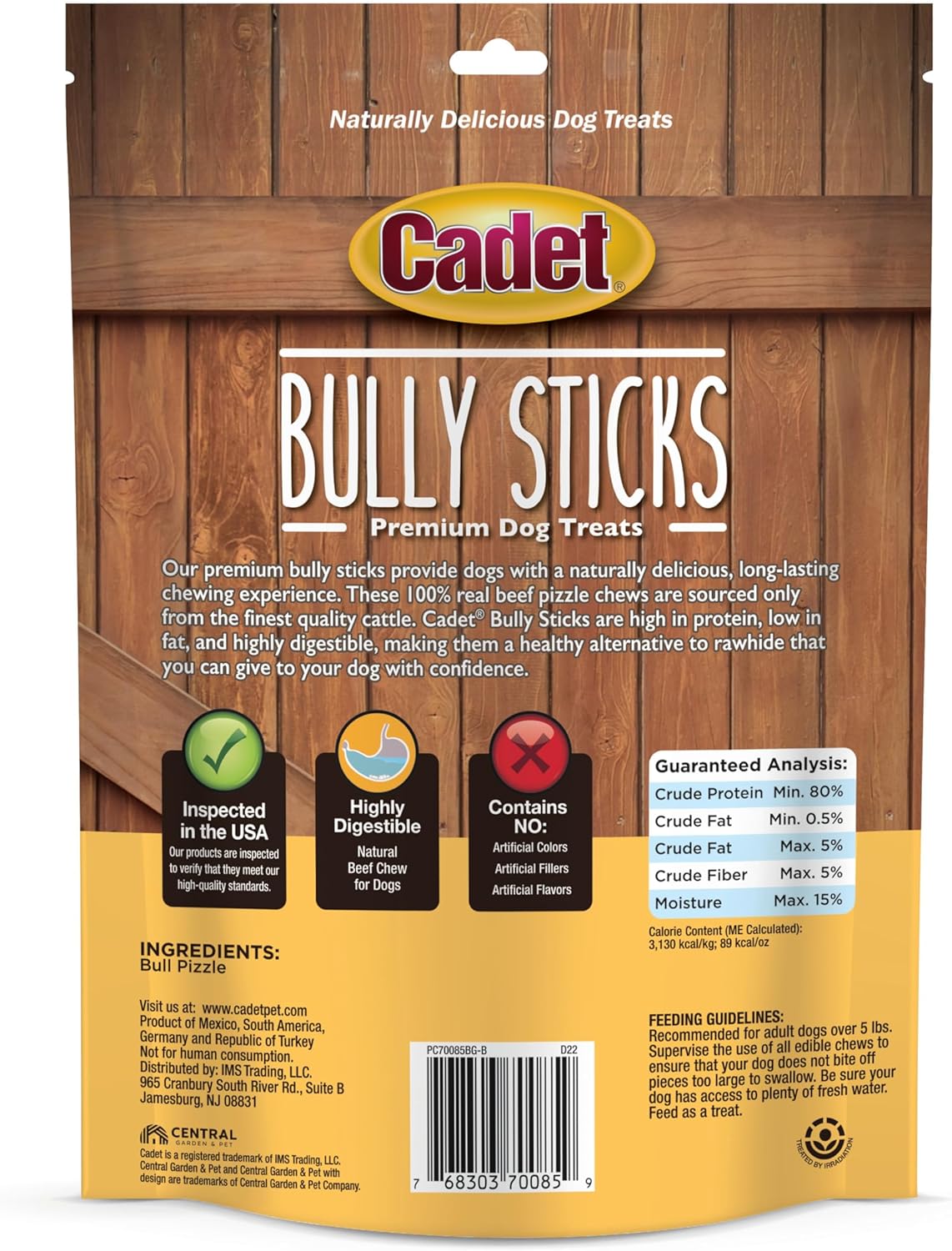 Cadet Bully Sticks for Small Dogs – All-Natural Beef Pizzle, High Protein, Low Fat, Long-Lasting, Grain & Rawhide-Free Dog Chews for Aggressive Chewers, Small (12 Ounce)