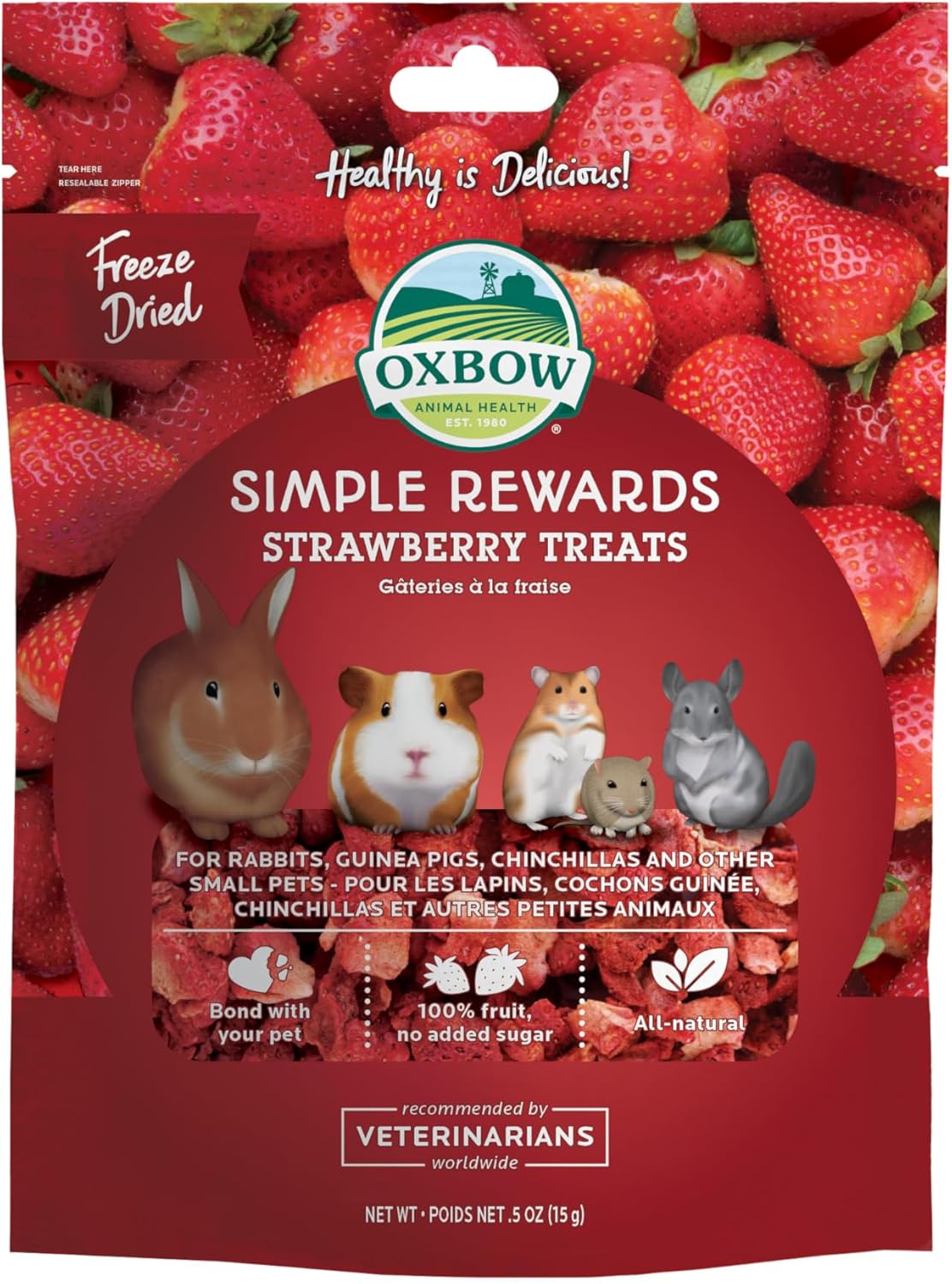 Oxbow Simple Rewards Small Pet Treats, Freeze Dried Fruit, Guinea Pig & Bunny Treats, Healthy Pet Fruit Snack for Rabbit & Guinea Pig, Freeze Dried Strawberries, 0.5 oz Bag