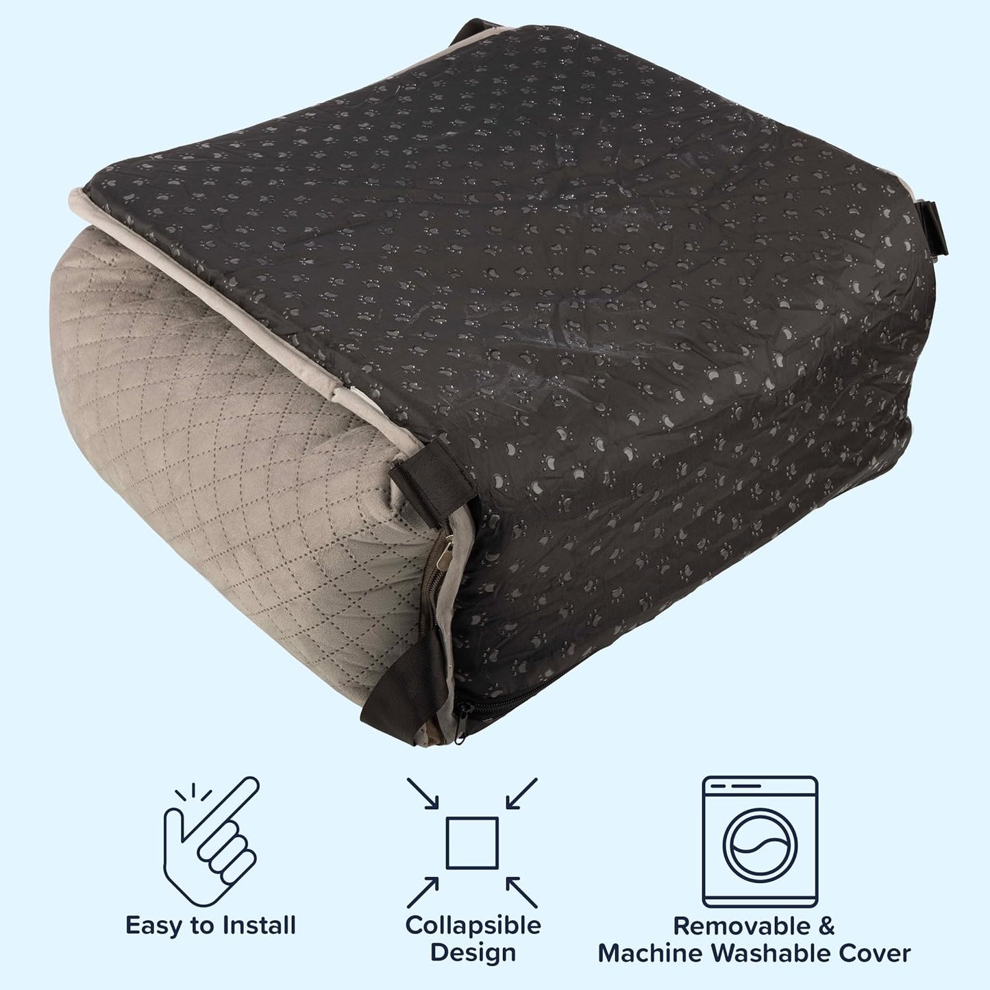 Dog Car Seat - Dog Car Seats for Small to Medium Dogs and Cats up to 44lbs - Pet Travel Accessories with Tether and Removable Washable Cover - Pet Booster Seat for Front or Back by PETMAKER (Gray)