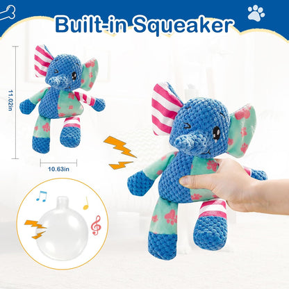 Dog Squeak Toys for Small & Medium Breeds, Puppy Teething Interactive Chewing Plush Toy to Keep Them Busy, Best Birthday, Christmas, Halloween, Easter Gift, Elephant