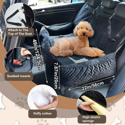 Suzile Dog Car Seat Bed for Large Under 100lbs Pet Booster for Back Seat Fully Detachable Washable with Safety Tethers Comfortable Protector for Home Travel Camping, 49'' x 22" (Black for Large Dogs)