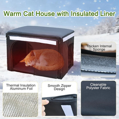 Insulated Cat House Outdoor Weatherpoof Plastic Cats Houses with Escape Door Indoor Waterproof Feral/Pet Cat Shelter Outside for Puppy, Rabbit for Winter