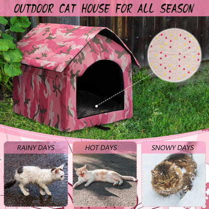 3 Set Waterproof Stray Cats Shelter Cat Houses for Outdoor Winter Warm Foldable Pet Cave with Soft Blankets Animal Tent Bed for Winter Feral Puppy Weatherproof(Style 2,Pink)