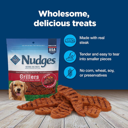 Blue Buffalo Nudges Grillers Natural Dog Treats, Made in the USA with Real Steak, 16-oz Bag