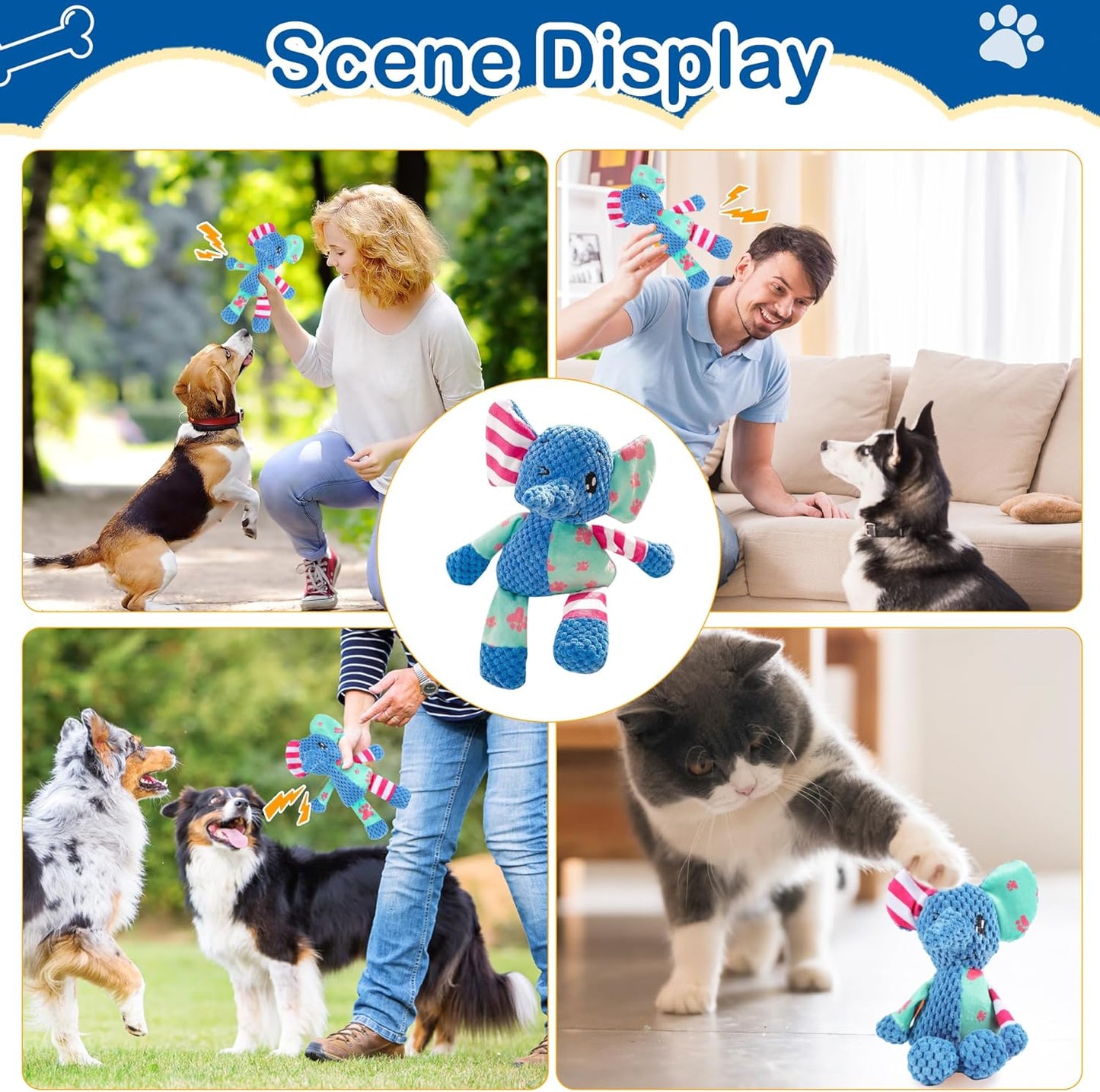 Dog Squeak Toys for Small & Medium Breeds, Puppy Teething Interactive Chewing Plush Toy to Keep Them Busy, Best Birthday, Christmas, Halloween, Easter Gift, Elephant