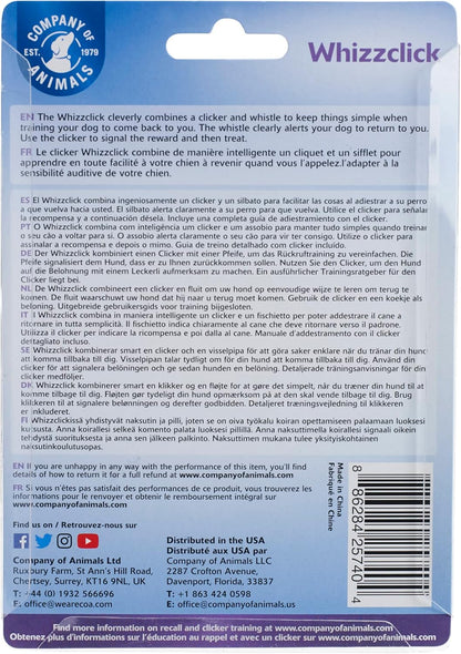 Company of Animals Whizzclick, Clicker and Whistle Combined, Recall and Reward Training, Wrist Strap, for All Dogs Including Sensitive Dogs and Puppies (Pack of 2)