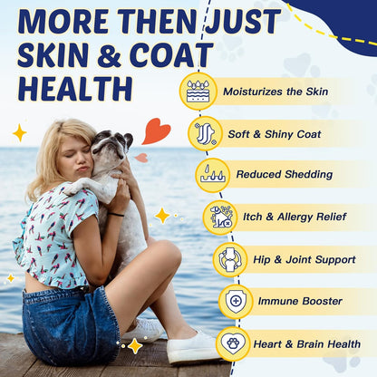 Omega 3 for Dogs with Salmon Oil, Fish Oil for Dogs Skin and Coat Supplement, Dog Allergy Relief, Hot Spot Treatment, Anti Shedding, Hip & Joint Support with EPA & DHA, Biotin, Vitamin E