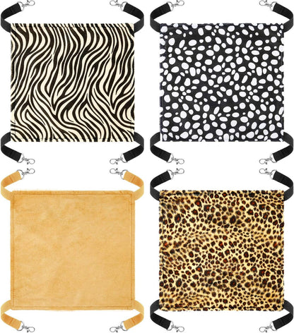 Boao 4 Pcs Guinea Pig Hammock Rat Hammock for Cage Small Animals - Chinchilla Parrot Sugar Glider Ferret (Leopard, Zebra, Black and White Dots, Camel)