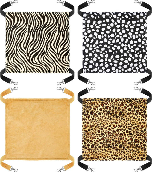 Boao 4 Pcs Guinea Pig Hammock Rat Hammock for Cage Small Animals - Chinchilla Parrot Sugar Glider Ferret (Leopard, Zebra, Black and White Dots, Camel)