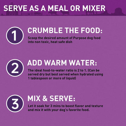 PURPOSE Freeze Dried Raw Dog Food, Grain Free Dry Dog Food, Complete Balanced Meal or Topper, Protein Rich Entree for All Breeds and Life Stages, Turkey & Veggie Recipe, 14 oz, USA Made