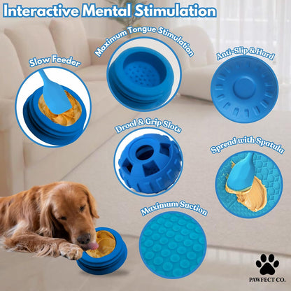 Interactive Frozen Dog Treat Toy Set w/ Tray, Lick Mat & Spatula - Durable Leak-Free Puzzle Toy for Enrichment & Stimulation, Stuffable Treat Dispenser, Reduces Anxiety, For Small, Medium, Large Dogs