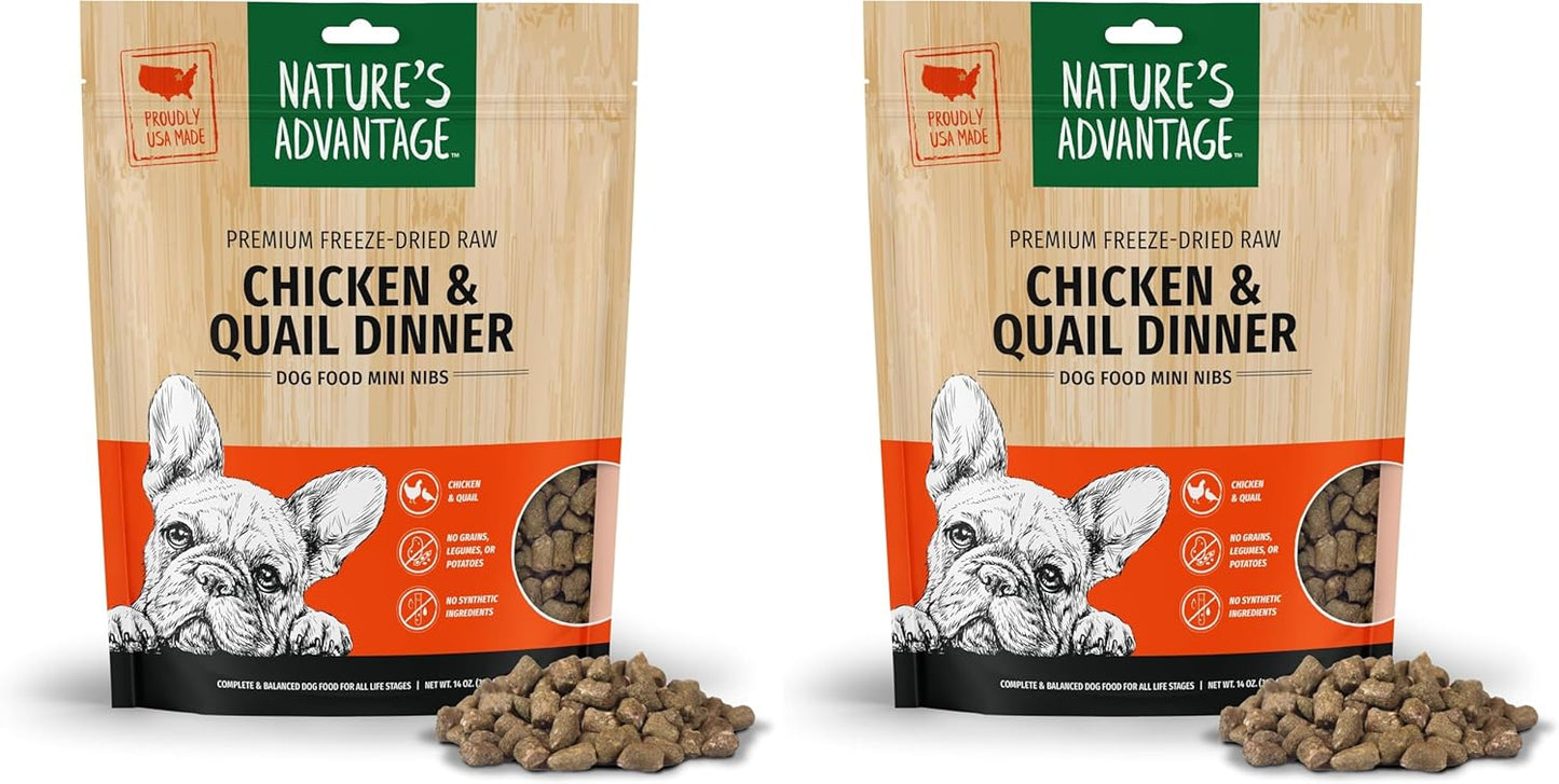Nature's Advantage Freeze-Dried Raw Chicken & Quail Dinner Dog Food Mini Nibs, 14 oz | Grain Free, High Protein Nutrition (Pack of 2)