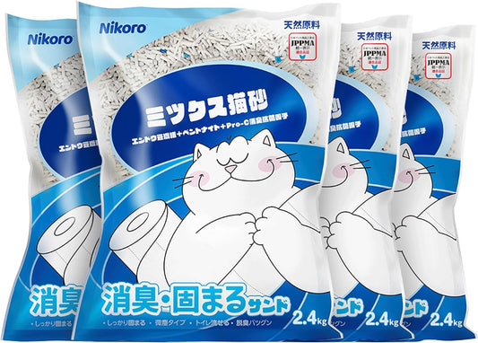 NIKORO Tofu Cat Litter,Strong Clumping Cat Litters,Odor Control and Unscented Ultra Absorbent Water Flushable Bentonite Tofu Cat Litter,Dust Free Scent Free,21 lbs(5.29 lbs×4Bags)