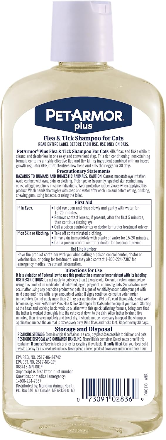 PetArmor Plus Flea and Tick Shampoo for Cats, Kills and Prevents Against Fleas and Ticks, Spring Freesia Scent, 12 fl. oz.