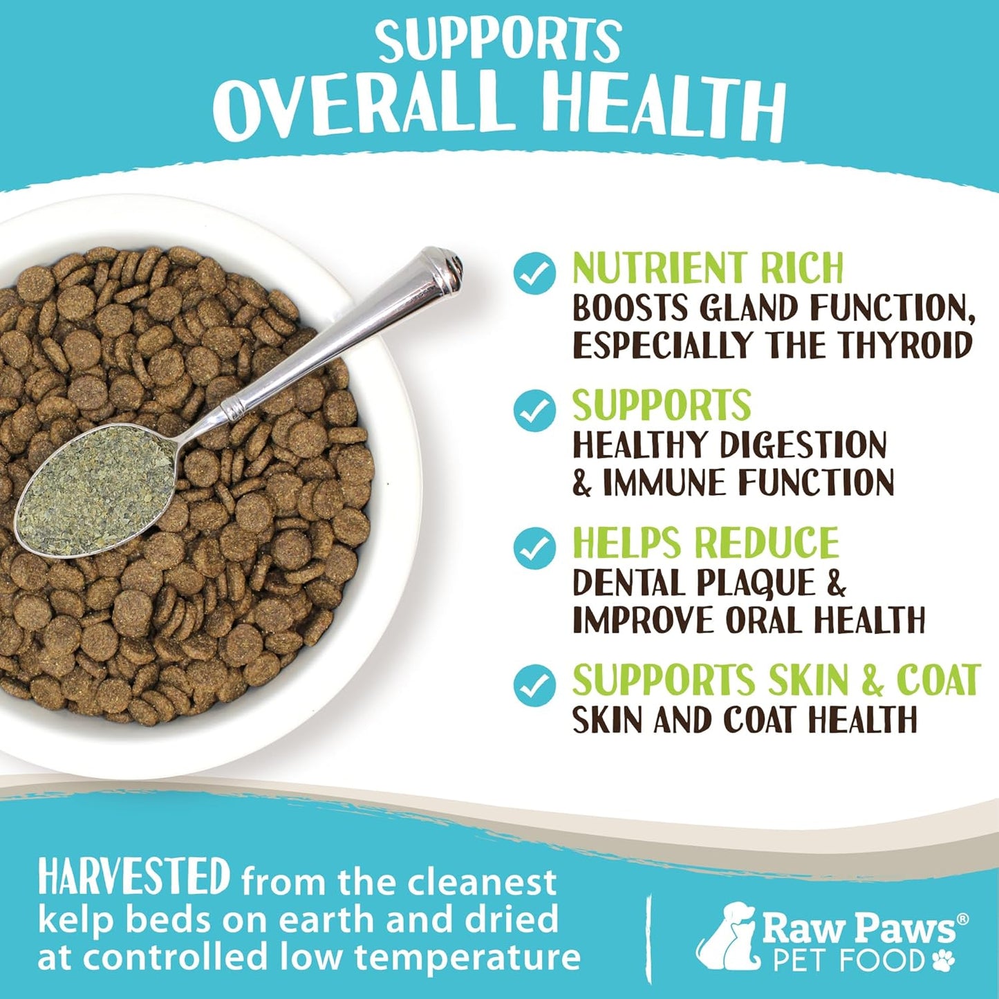 Raw Paws Organic Kelp Powder for Dogs & Cats (8-Ounce) - Supports Thyroid, Digestive & Immune Health - Dried Sea Kelp for Dogs - Seaweed Powder Supplement