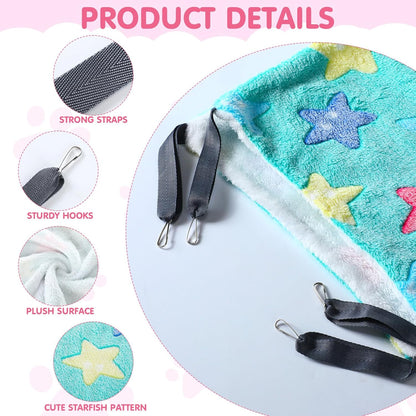 8 Pcs Reversible Cat Hammock for Cage Double Sided Cat Hanging Soft Hammock Bed with Straps and Metal Hooks for Indoor Kitten Puppy Ferret Rabbits(Starfish Style)