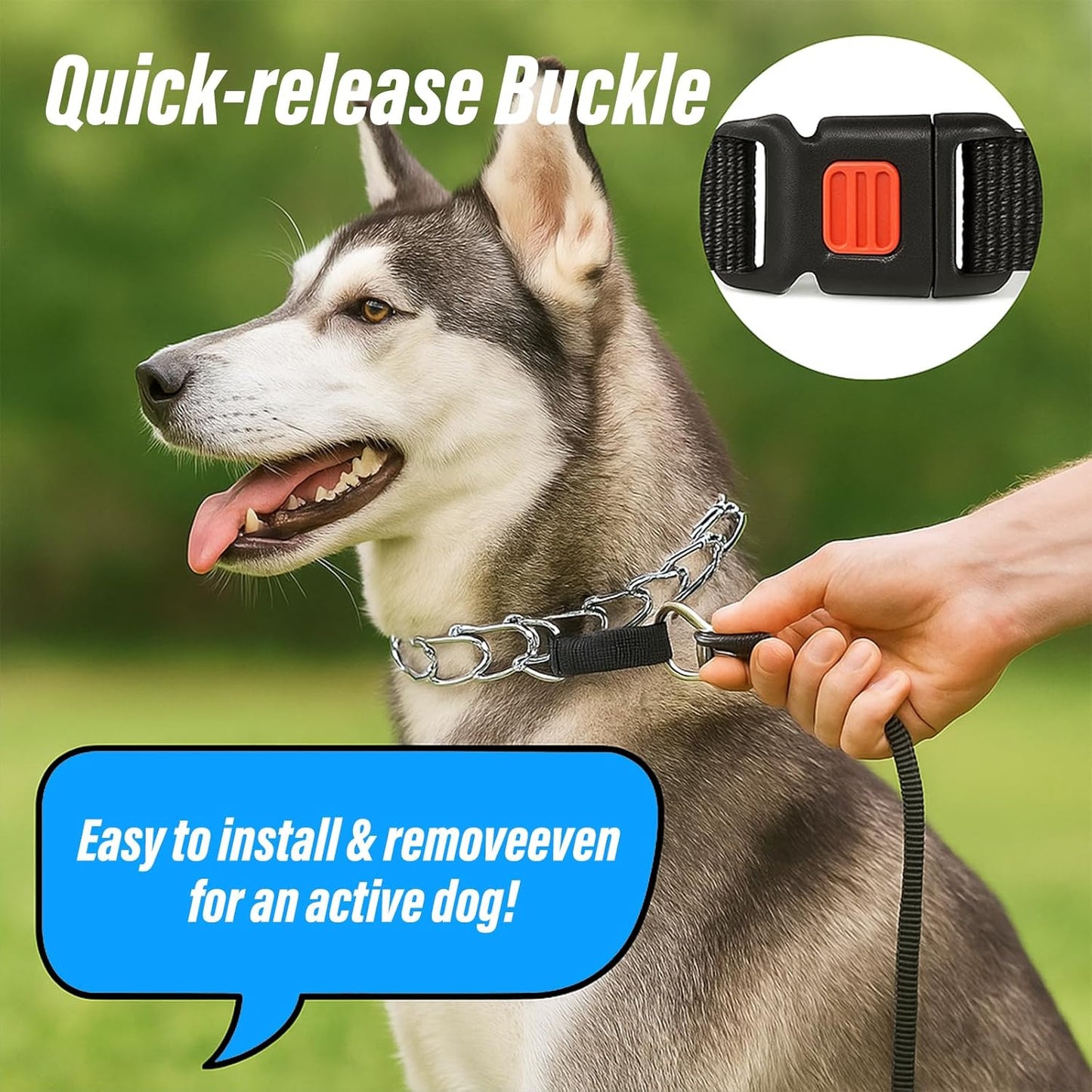 Adjustable Prong Collar for Large Dogs – Durable Metal Dog Collar with Quick Release Buckle, No-Pull Training Pinch Collar for Medium and Large Breeds (L, 20"-21.6")