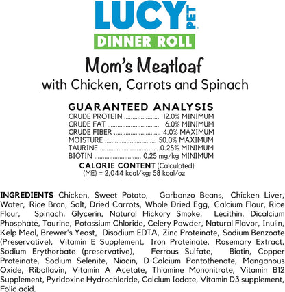 Lucy Pet Dinner Rolls-Mom's Meatloaf Chicken with Carrots and Spinach 4lb