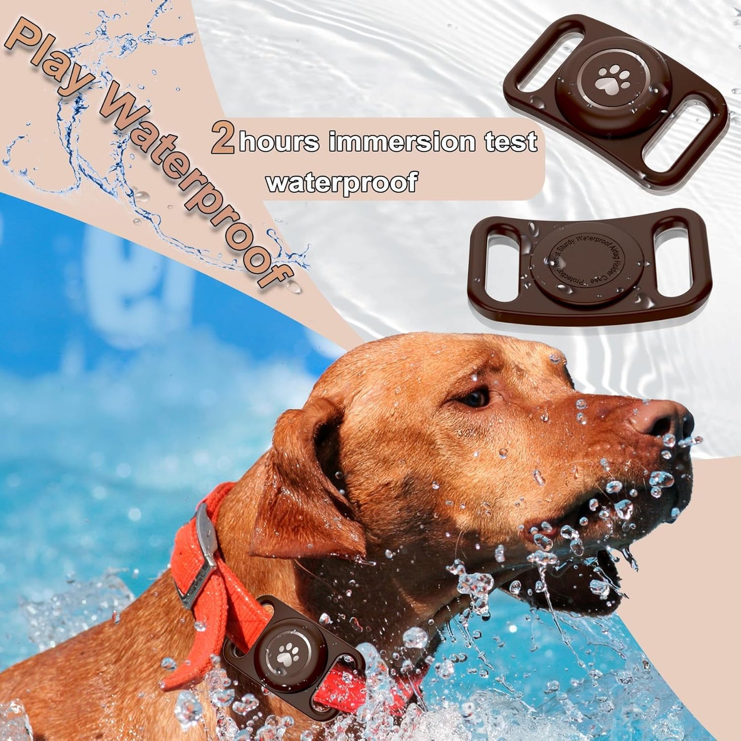 [2 Pack] Waterproof AirTag Dog Collar Holder Case, Silicone Full-Body Protection, Soft Lightweight Stretchable Design for Dog Collars (Chocolate)