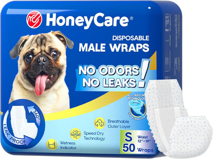 HONEY CARE All-Absorb A26 Male Dog Wrap, 50 Count, Small