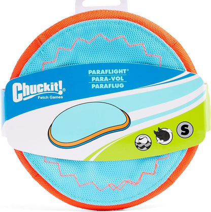 Chuckit! Paraflight Flying Disc Dog Toy - Water Floating Flyer - Durable Nylon Construction with Soft Rubber Edges - For Small and Medium Dogs - Size Small - 6.75" L x 6.75" W - Pack of 1