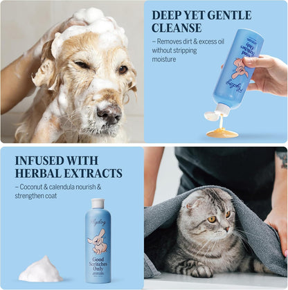 FLYDOG Dog Cat Shampoo Itchy Skin Relief: Natural Herbal Hypoallergenic Pet Shampoo, Deshedding Dandruff Control Deodorizing Moisturizing for Dry Flaky Smelly Skin, Perfect for Puppies Kittens