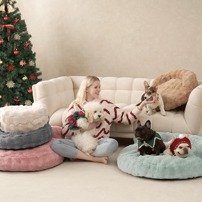 EHEYCIGA Small Dog Bed and Cat Couch for Puppy and Kitten - Fluffy Faux Rabbit Fur Pet Sofa with Washable Removable Cover, Waterproof and Non-Slip, 23 Inch Cream