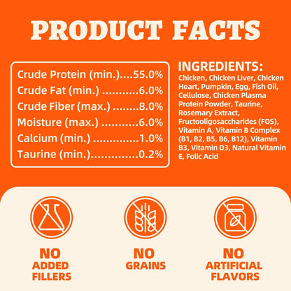 Wellix Chicken & Pumpkin Raw Treat – Freeze Dried Chicken Snacks, Pet Food Topper, Grain Free, Crunchy Cat Treats for Indoor Cats - for Small, Medium & Large Cats & Dogs