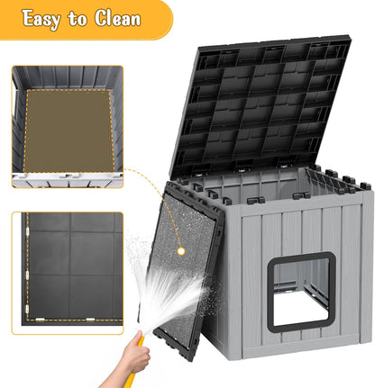 KAMABOKO Outdoor Cat Shelter Weatherproof PP Plastic Cat House for Winter, Insulated Cat Condo for Feral and Outdoor Cats with Waterproof Flat Base for Porch, Backyard, Black