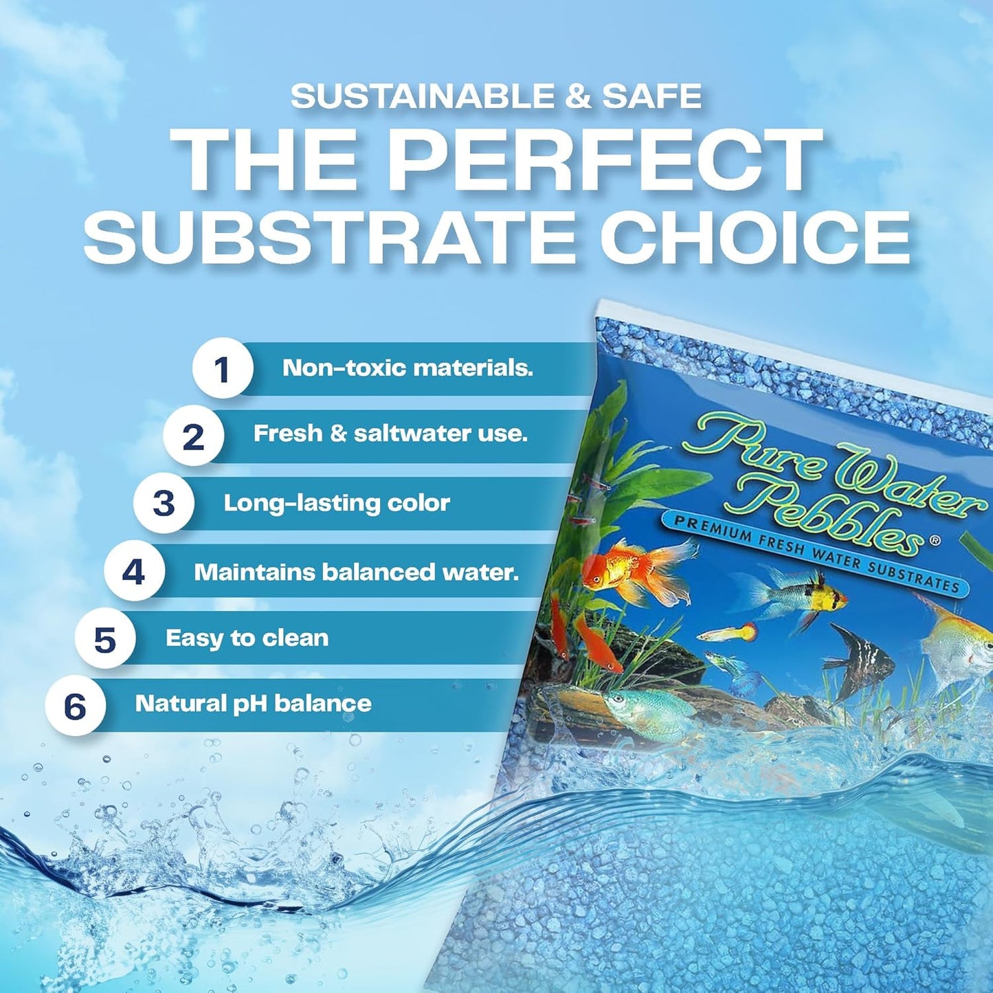 Pure Water Pebbles Marine Blue Aquarium Gravel - 2 lbs - Non-Toxic, Colorfast, Vibrant Substrate for Aquariums, Terrariums, Ponds & Crafts